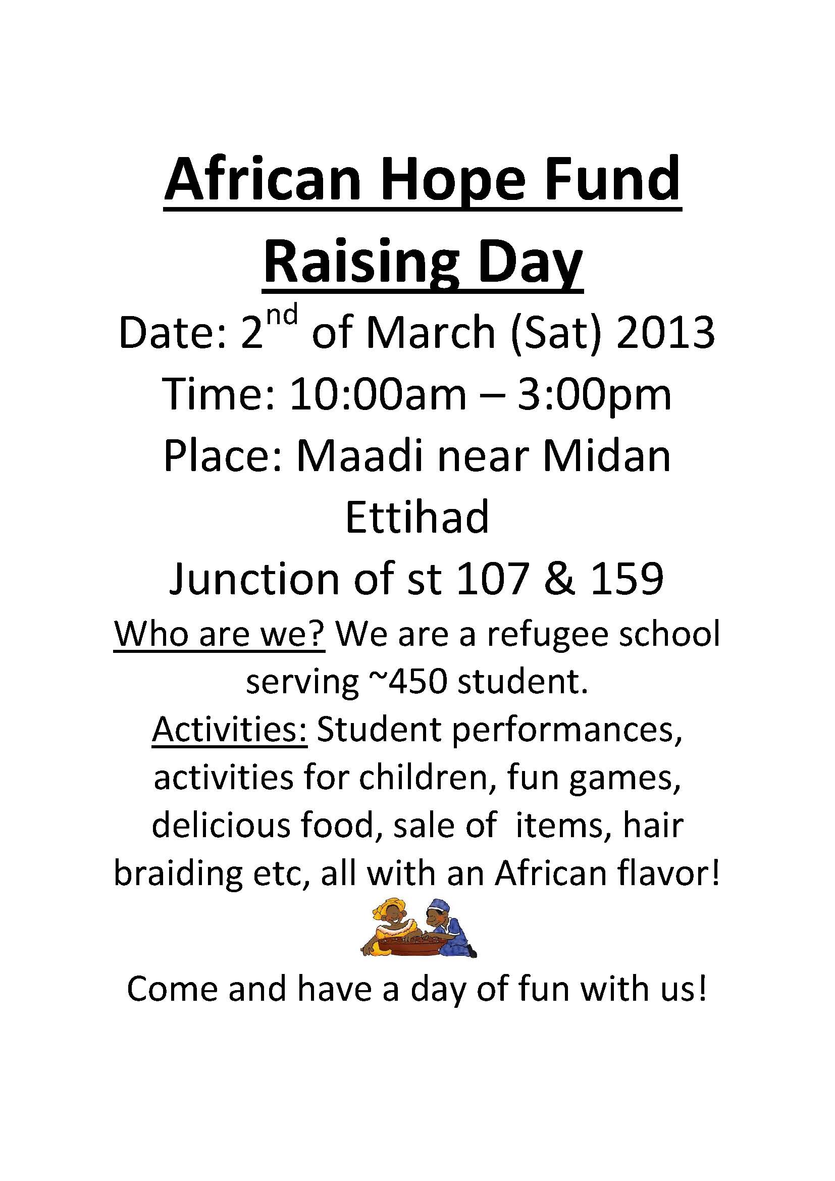 African Hope Fund Raising Day_2nd March A4 Advert